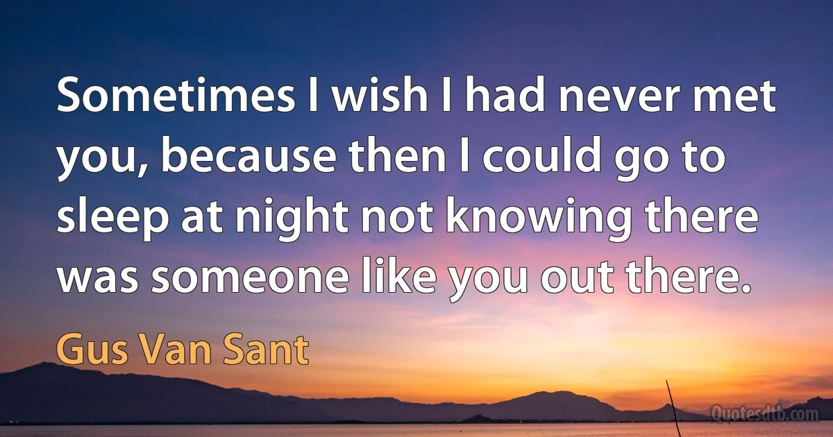 Sometimes I wish I had never met you, because then I could go to sleep at night not knowing there was someone like you out there. (Gus Van Sant)