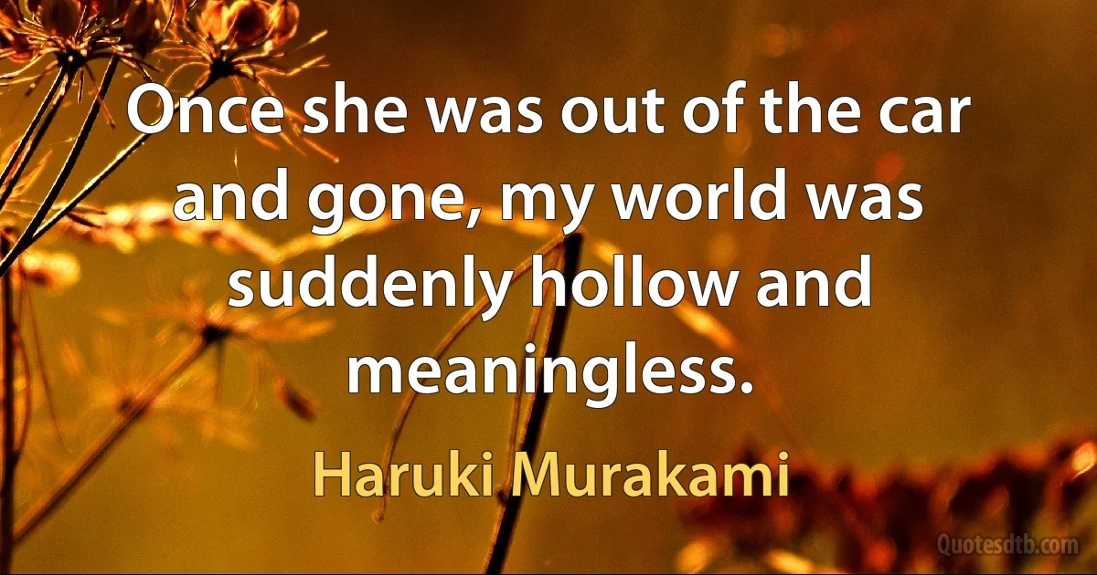 Once she was out of the car and gone, my world was suddenly hollow and meaningless. (Haruki Murakami)