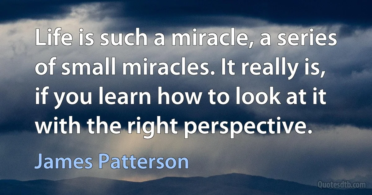 Life is such a miracle, a series of small miracles. It really is, if you learn how to look at it with the right perspective. (James Patterson)