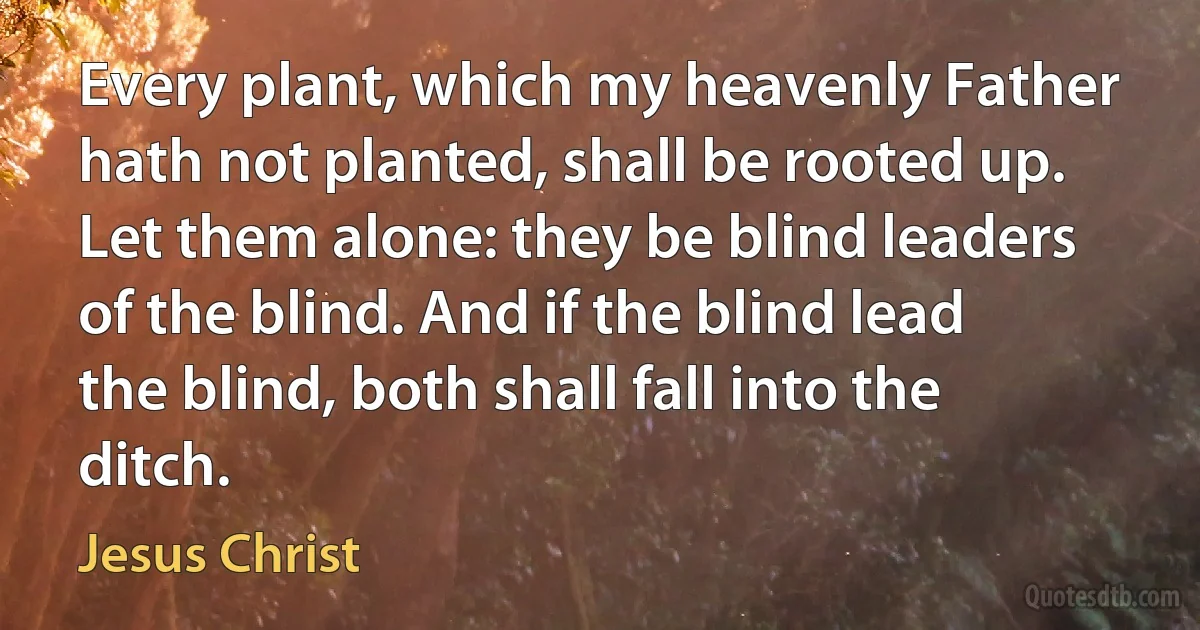 Every plant, which my heavenly Father hath not planted, shall be rooted up. Let them alone: they be blind leaders of the blind. And if the blind lead the blind, both shall fall into the ditch. (Jesus Christ)