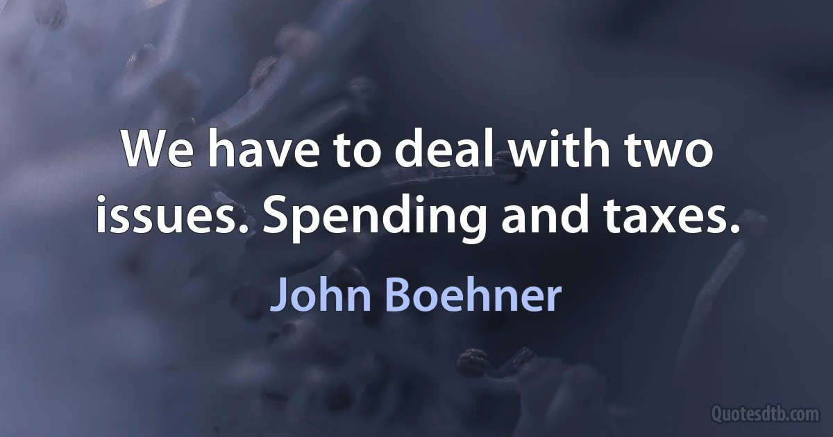 We have to deal with two issues. Spending and taxes. (John Boehner)