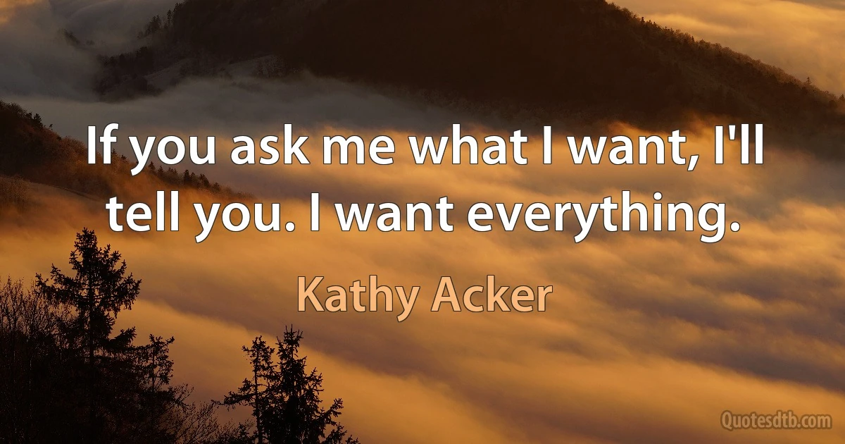 If you ask me what I want, I'll tell you. I want everything. (Kathy Acker)