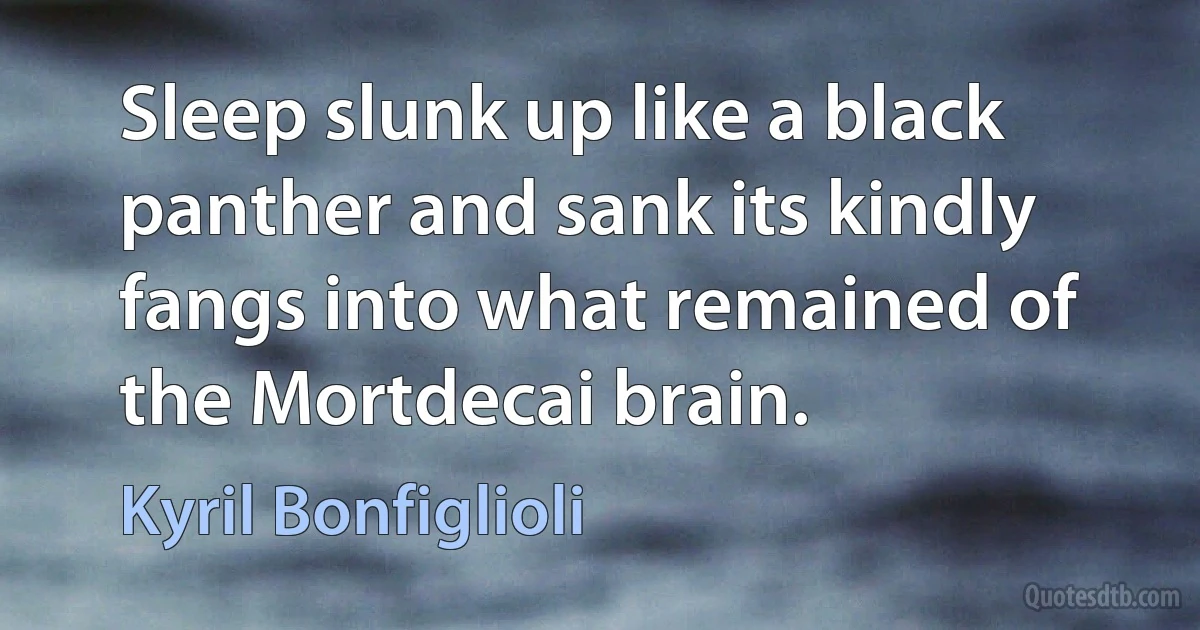 Sleep slunk up like a black panther and sank its kindly fangs into what remained of the Mortdecai brain. (Kyril Bonfiglioli)