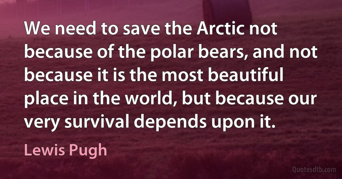 We need to save the Arctic not because of the polar bears, and not because it is the most beautiful place in the world, but because our very survival depends upon it. (Lewis Pugh)