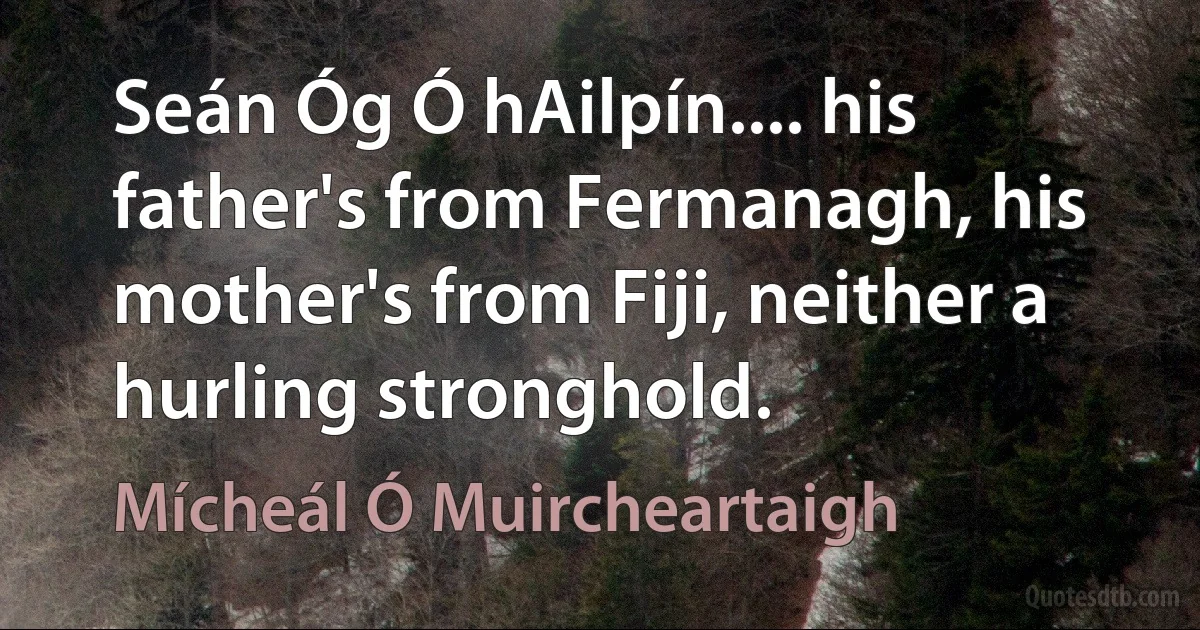 Seán Óg Ó hAilpín.... his father's from Fermanagh, his mother's from Fiji, neither a hurling stronghold. (Mícheál Ó Muircheartaigh)