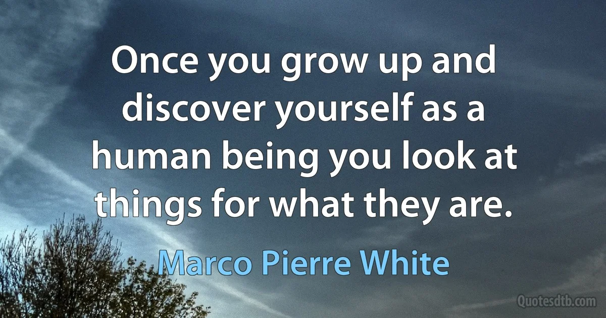 Once you grow up and discover yourself as a human being you look at things for what they are. (Marco Pierre White)