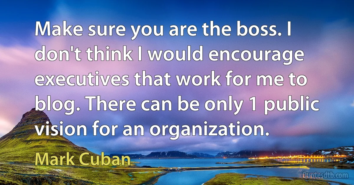 Make sure you are the boss. I don't think I would encourage executives that work for me to blog. There can be only 1 public vision for an organization. (Mark Cuban)