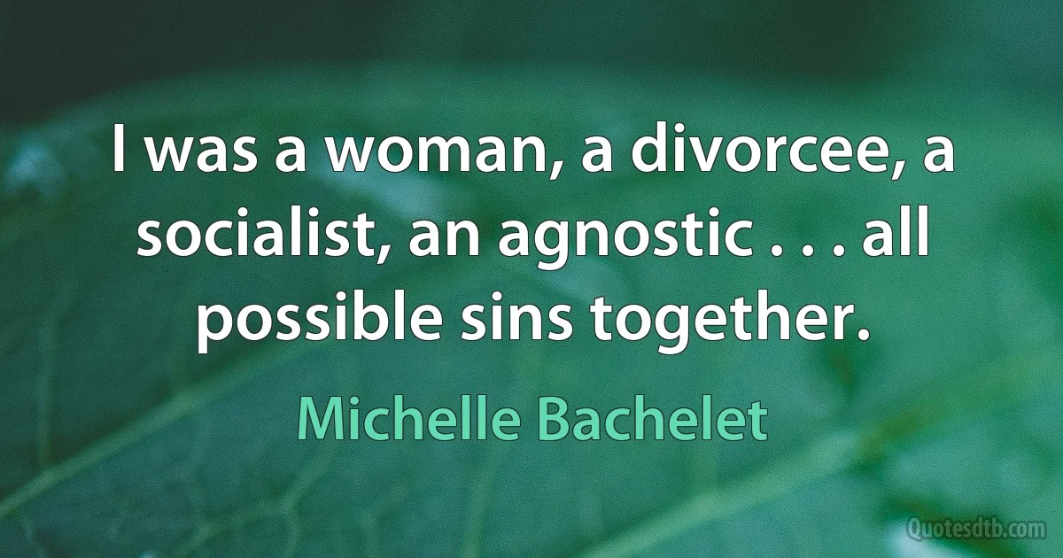 I was a woman, a divorcee, a socialist, an agnostic . . . all possible sins together. (Michelle Bachelet)