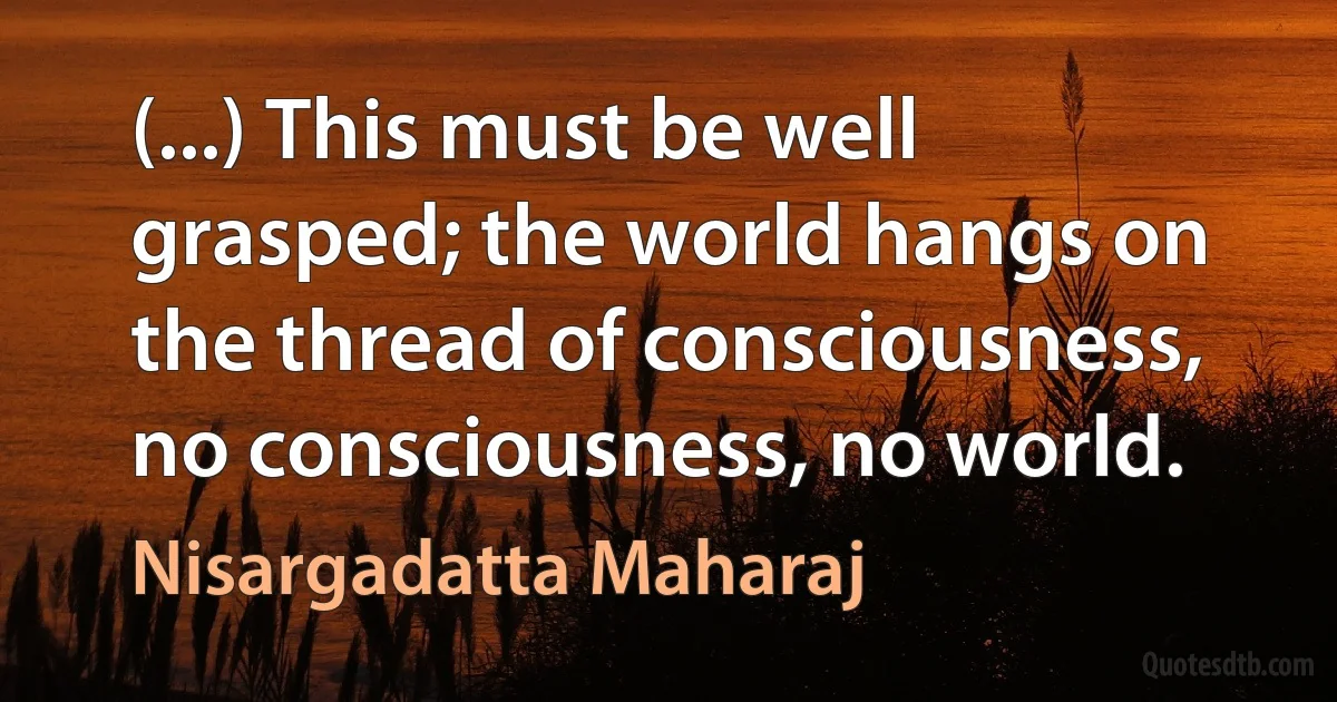 (...) This must be well grasped; the world hangs on the thread of consciousness, no consciousness, no world. (Nisargadatta Maharaj)