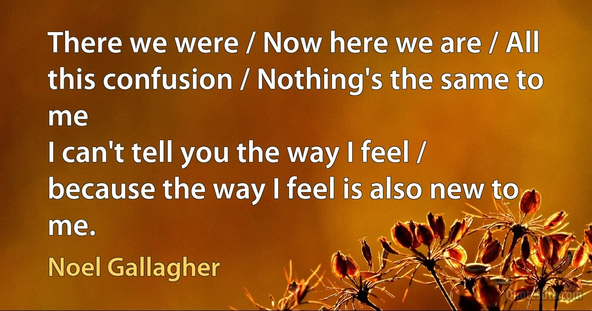 There we were / Now here we are / All this confusion / Nothing's the same to me
I can't tell you the way I feel / because the way I feel is also new to me. (Noel Gallagher)