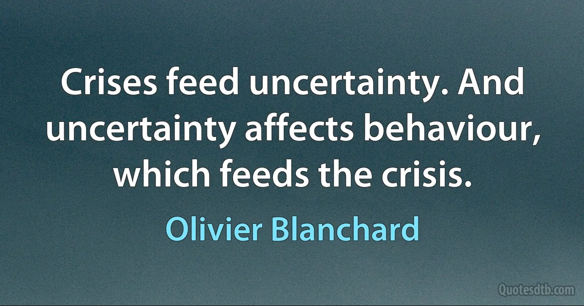 Crises feed uncertainty. And uncertainty affects behaviour, which feeds the crisis. (Olivier Blanchard)