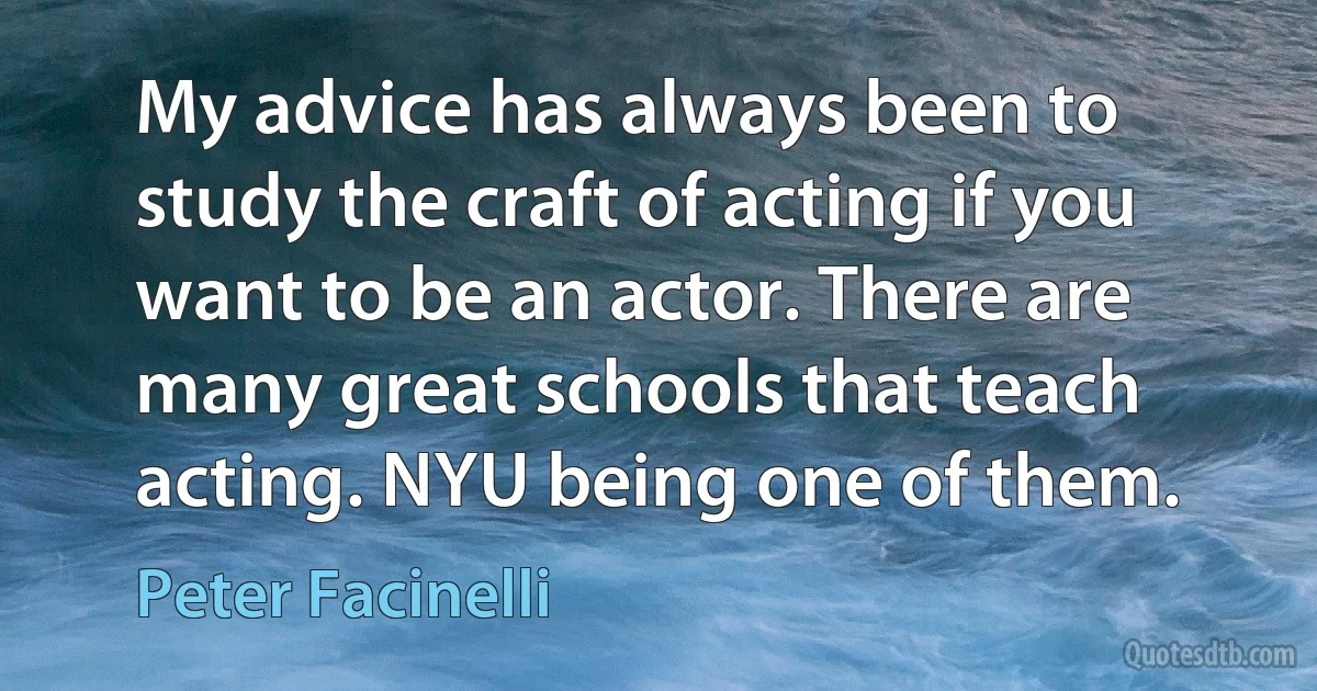 My advice has always been to study the craft of acting if you want to be an actor. There are many great schools that teach acting. NYU being one of them. (Peter Facinelli)