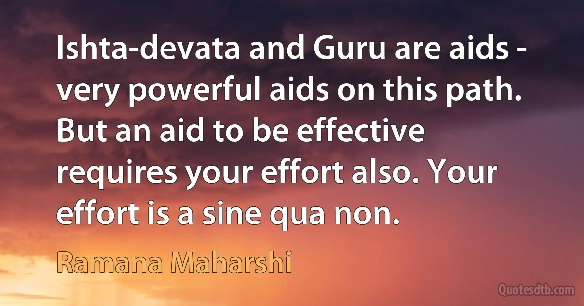 Ishta-devata and Guru are aids - very powerful aids on this path. But an aid to be effective requires your effort also. Your effort is a sine qua non. (Ramana Maharshi)