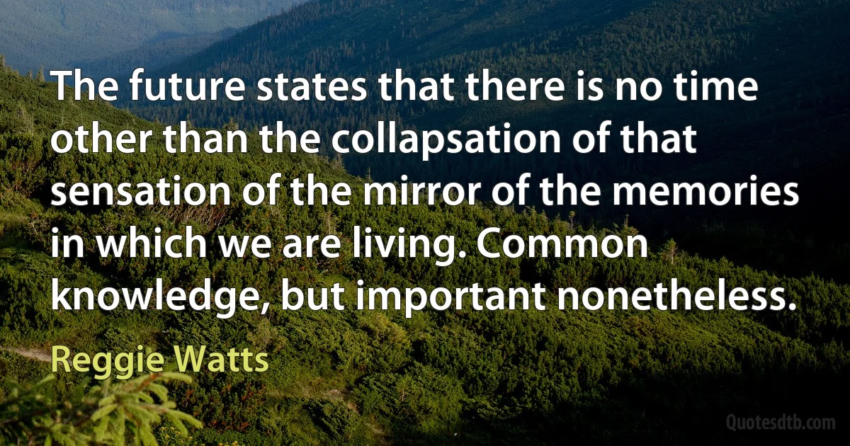 The future states that there is no time other than the collapsation of that sensation of the mirror of the memories in which we are living. Common knowledge, but important nonetheless. (Reggie Watts)