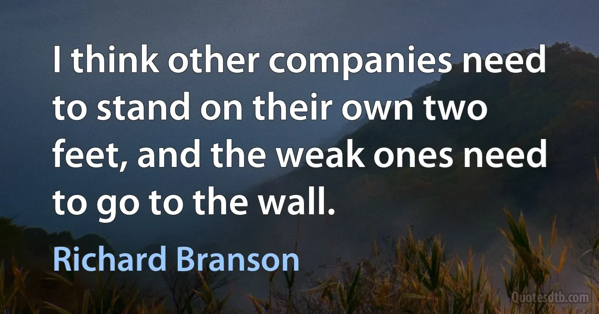 I think other companies need to stand on their own two feet, and the weak ones need to go to the wall. (Richard Branson)