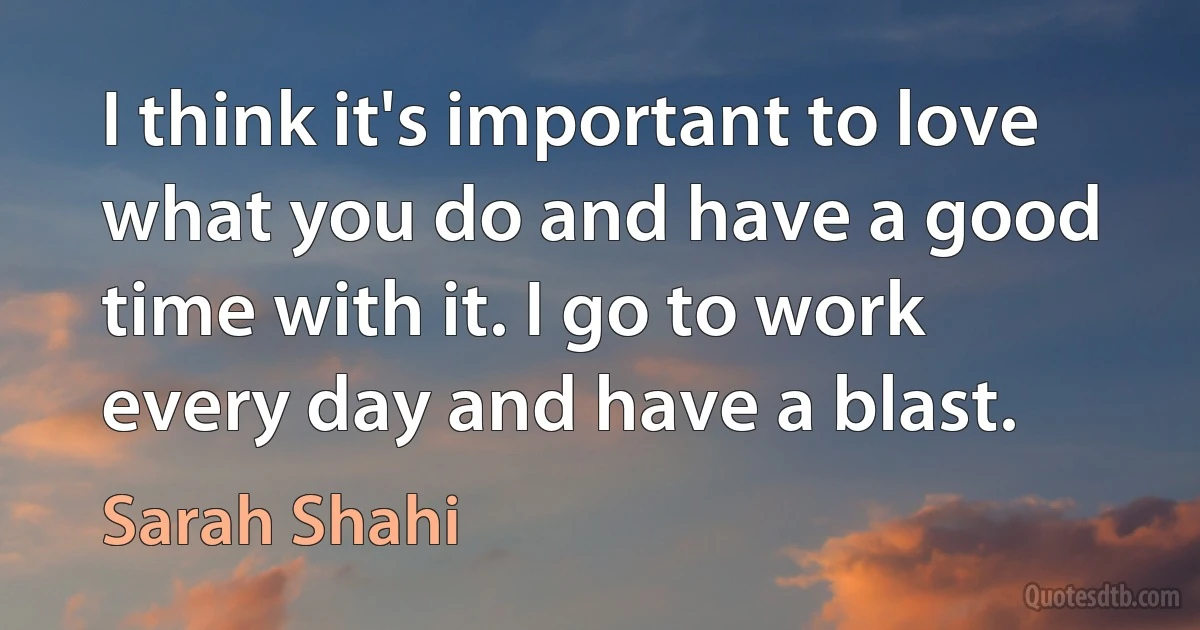 I think it's important to love what you do and have a good time with it. I go to work every day and have a blast. (Sarah Shahi)