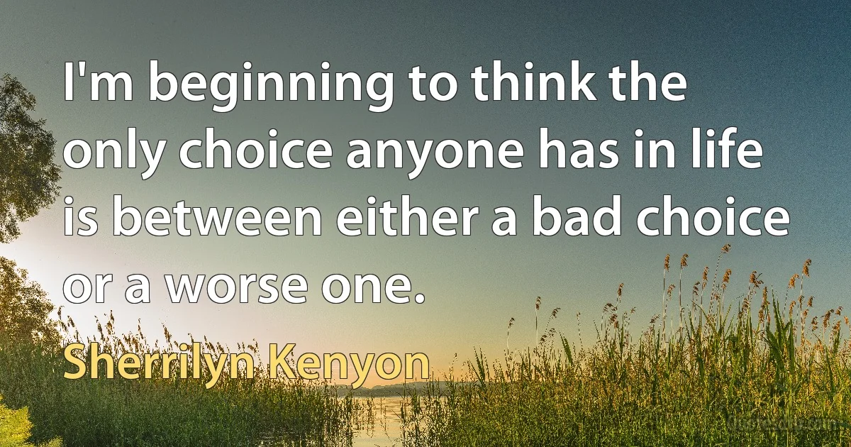 I'm beginning to think the only choice anyone has in life is between either a bad choice or a worse one. (Sherrilyn Kenyon)