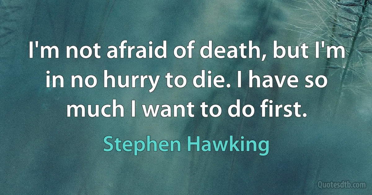 I'm not afraid of death, but I'm in no hurry to die. I have so much I want to do first. (Stephen Hawking)