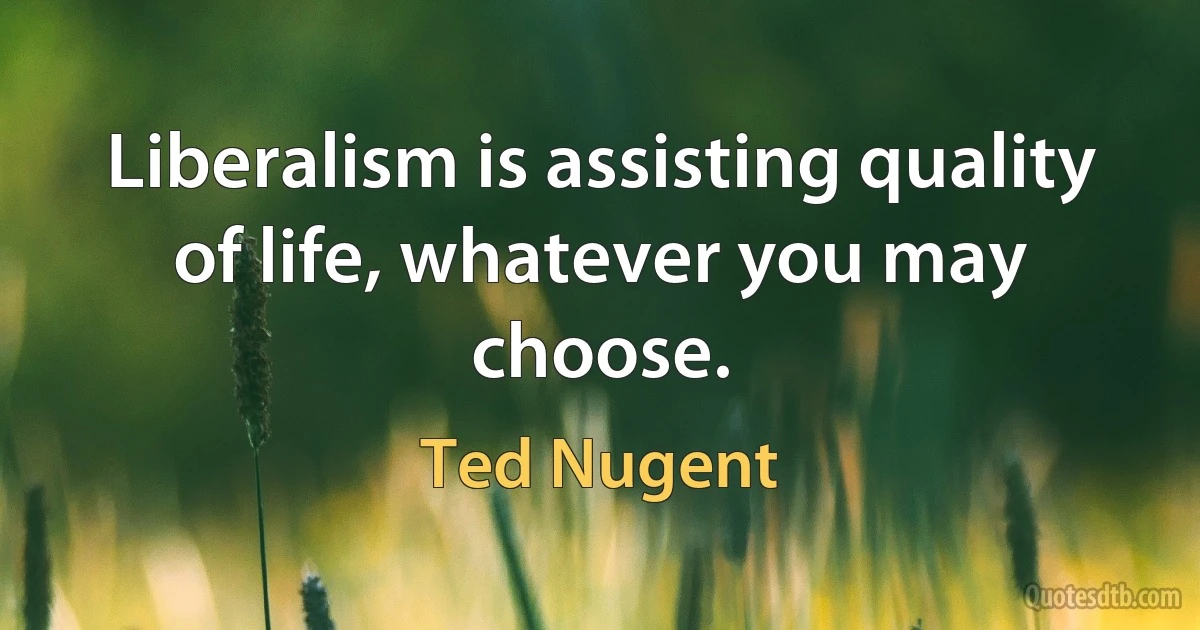 Liberalism is assisting quality of life, whatever you may choose. (Ted Nugent)