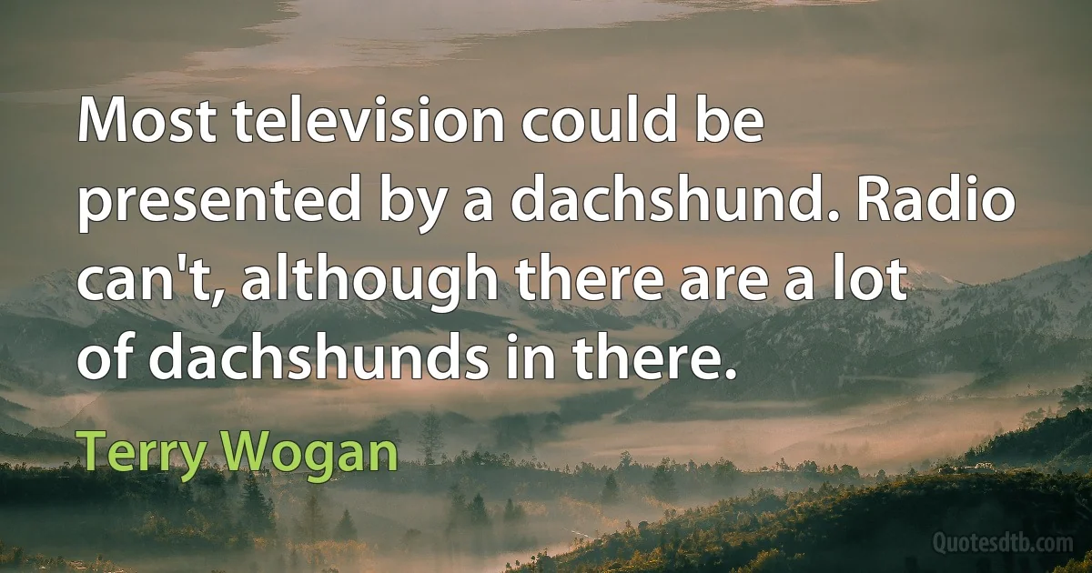 Most television could be presented by a dachshund. Radio can't, although there are a lot of dachshunds in there. (Terry Wogan)