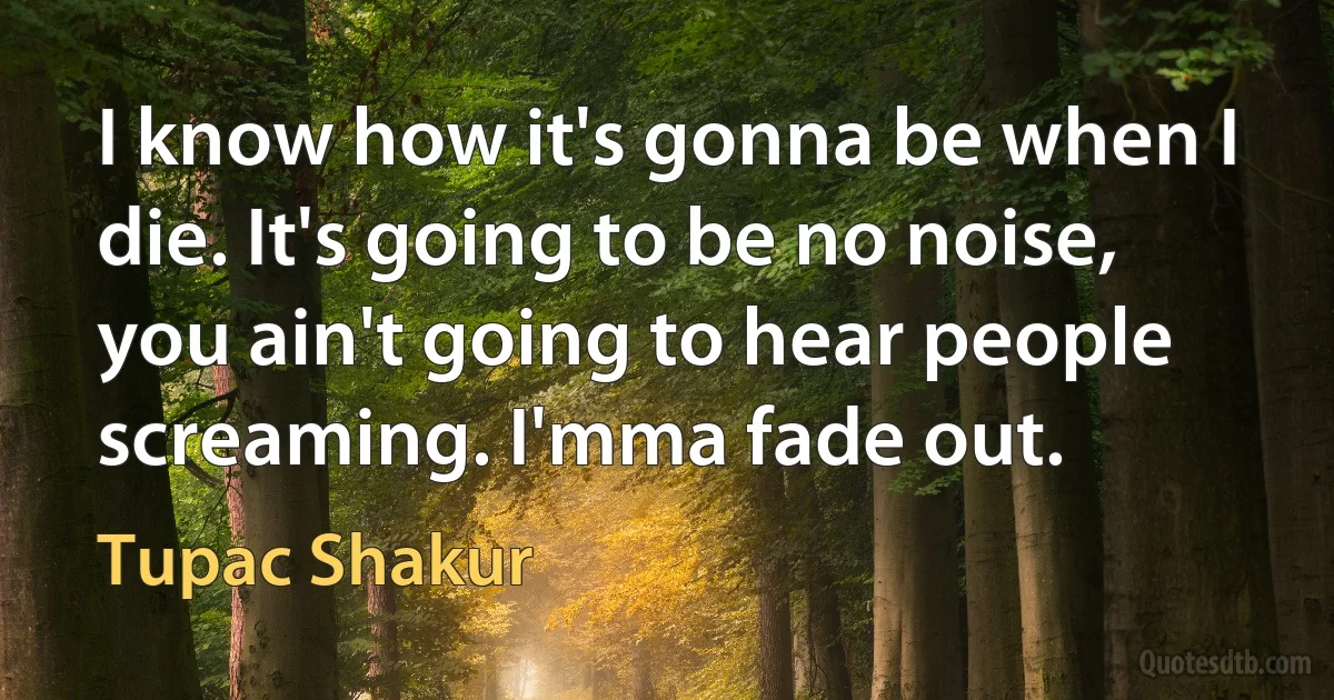 I know how it's gonna be when I die. It's going to be no noise, you ain't going to hear people screaming. I'mma fade out. (Tupac Shakur)