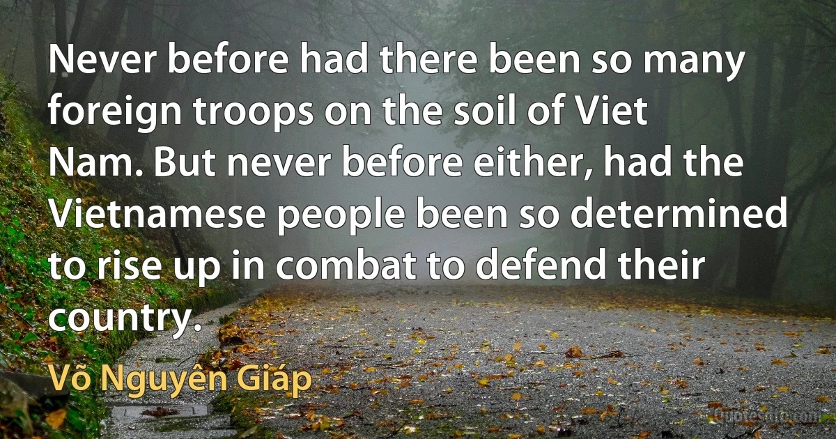 Never before had there been so many foreign troops on the soil of Viet Nam. But never before either, had the Vietnamese people been so determined to rise up in combat to defend their country. (Võ Nguyên Giáp)