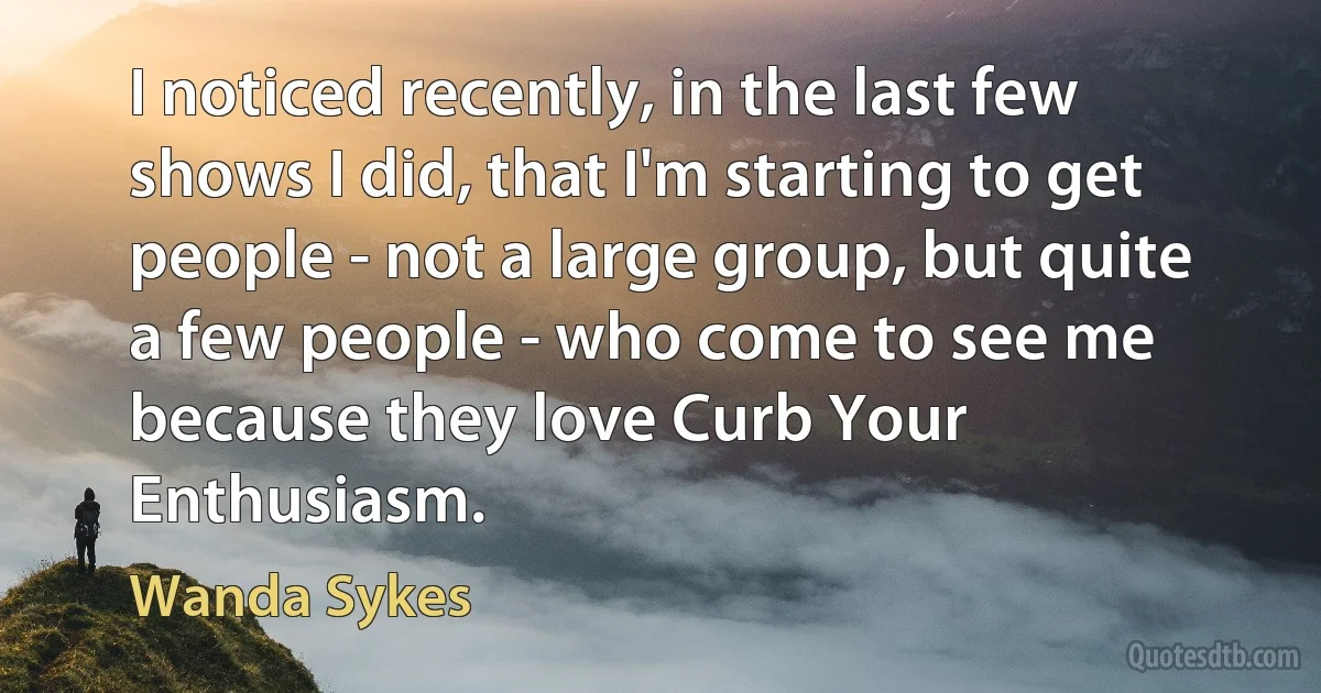 I noticed recently, in the last few shows I did, that I'm starting to get people - not a large group, but quite a few people - who come to see me because they love Curb Your Enthusiasm. (Wanda Sykes)