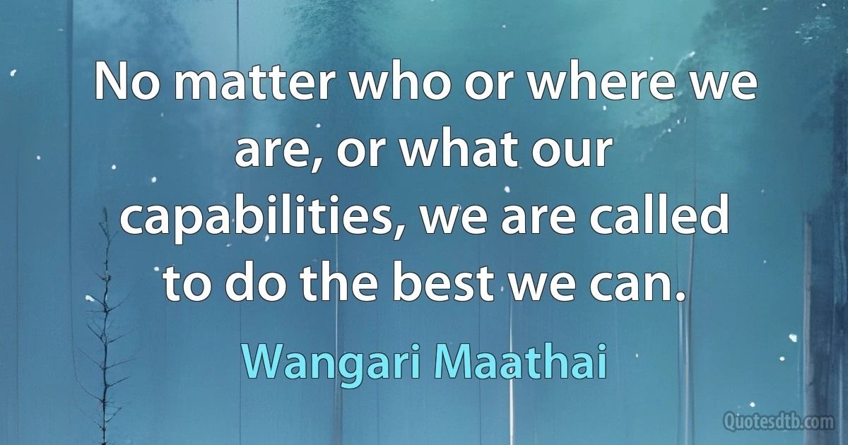 No matter who or where we are, or what our capabilities, we are called to do the best we can. (Wangari Maathai)