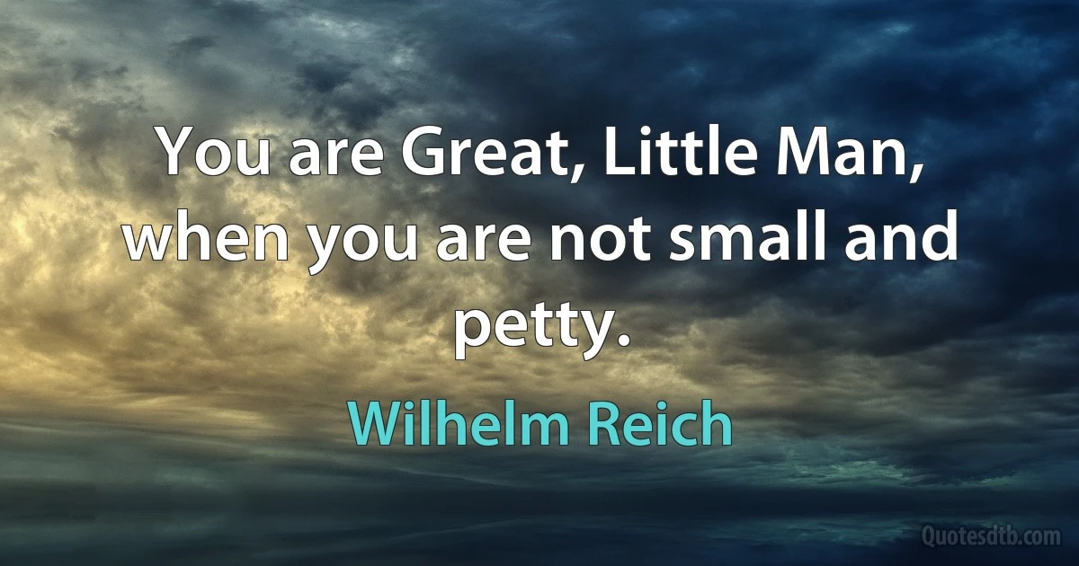 You are Great, Little Man, when you are not small and petty. (Wilhelm Reich)