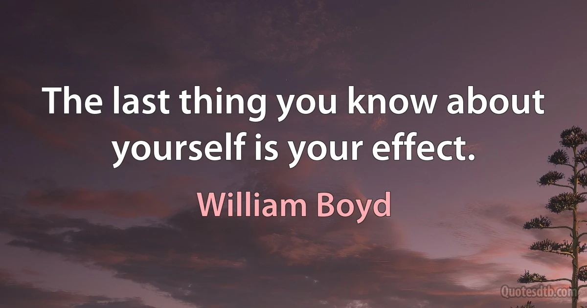 The last thing you know about yourself is your effect. (William Boyd)