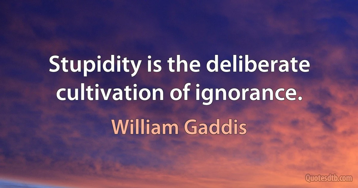 Stupidity is the deliberate cultivation of ignorance. (William Gaddis)