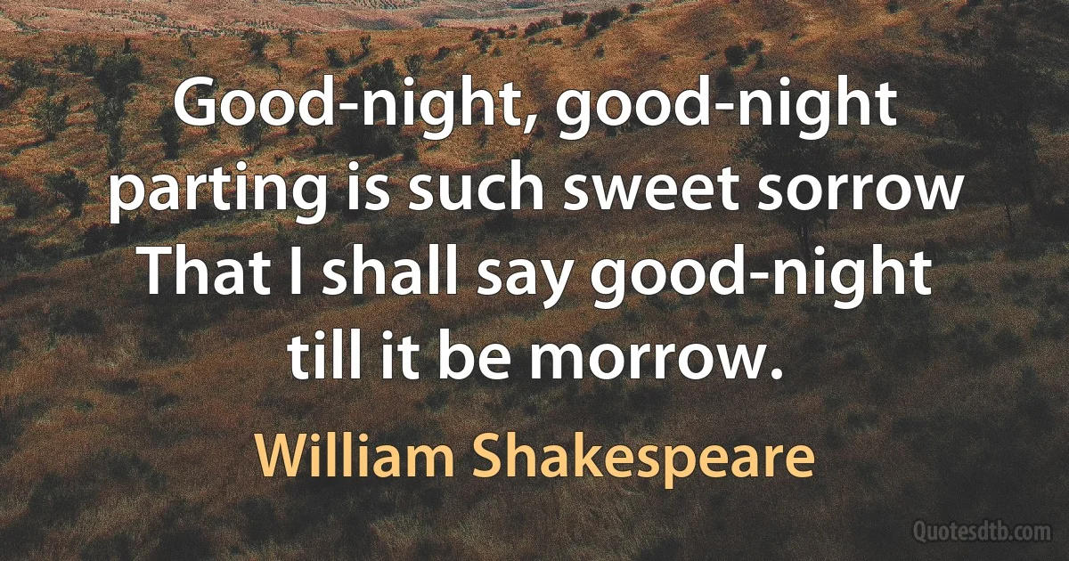 Good-night, good-night parting is such sweet sorrow That I shall say good-night till it be morrow. (William Shakespeare)