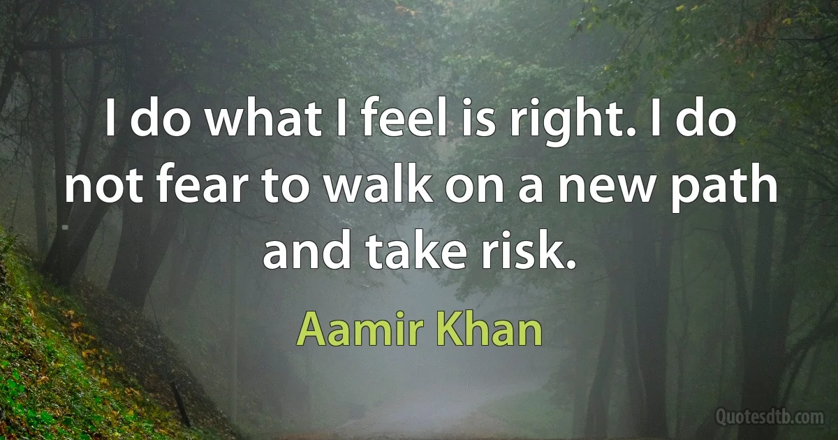 I do what I feel is right. I do not fear to walk on a new path and take risk. (Aamir Khan)