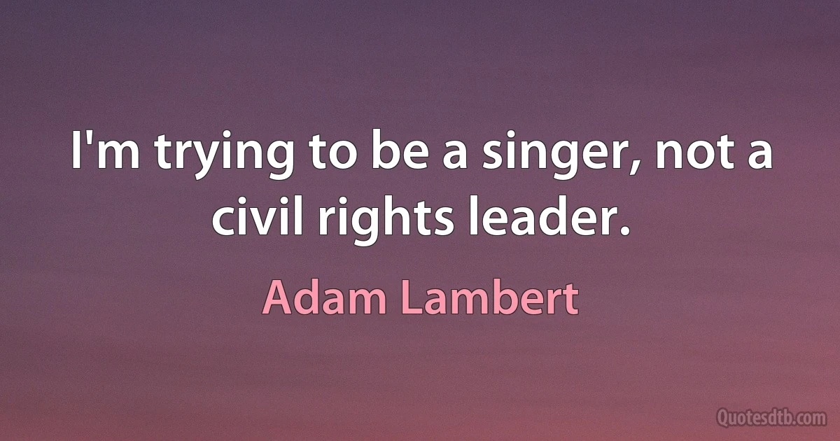 I'm trying to be a singer, not a civil rights leader. (Adam Lambert)