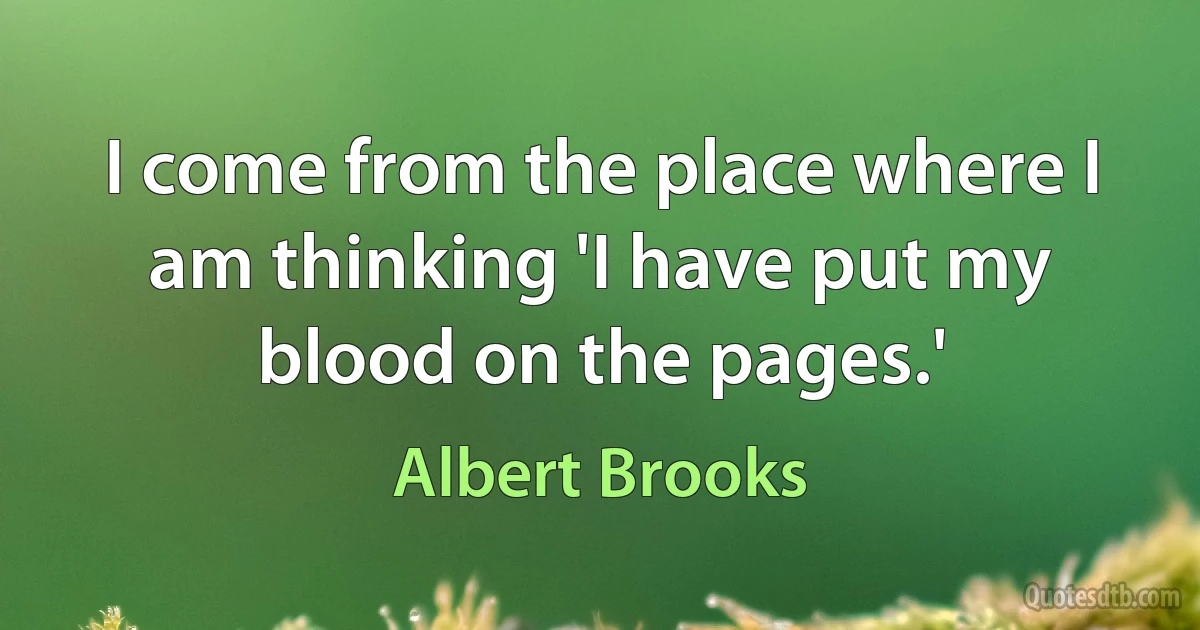 I come from the place where I am thinking 'I have put my blood on the pages.' (Albert Brooks)