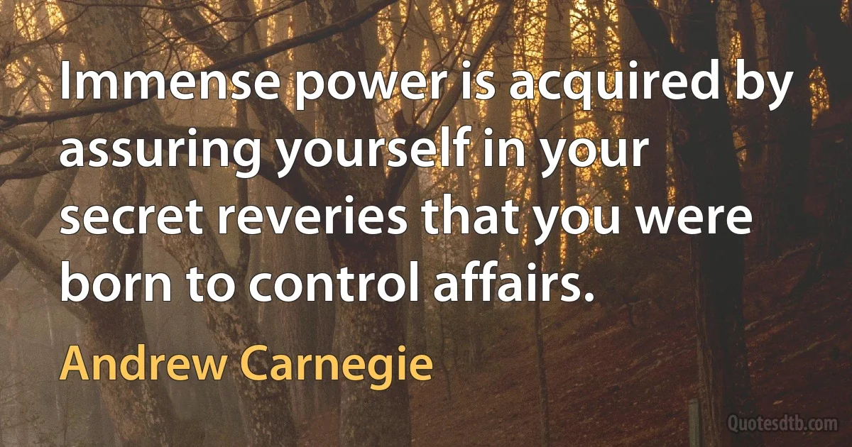 Immense power is acquired by assuring yourself in your secret reveries that you were born to control affairs. (Andrew Carnegie)