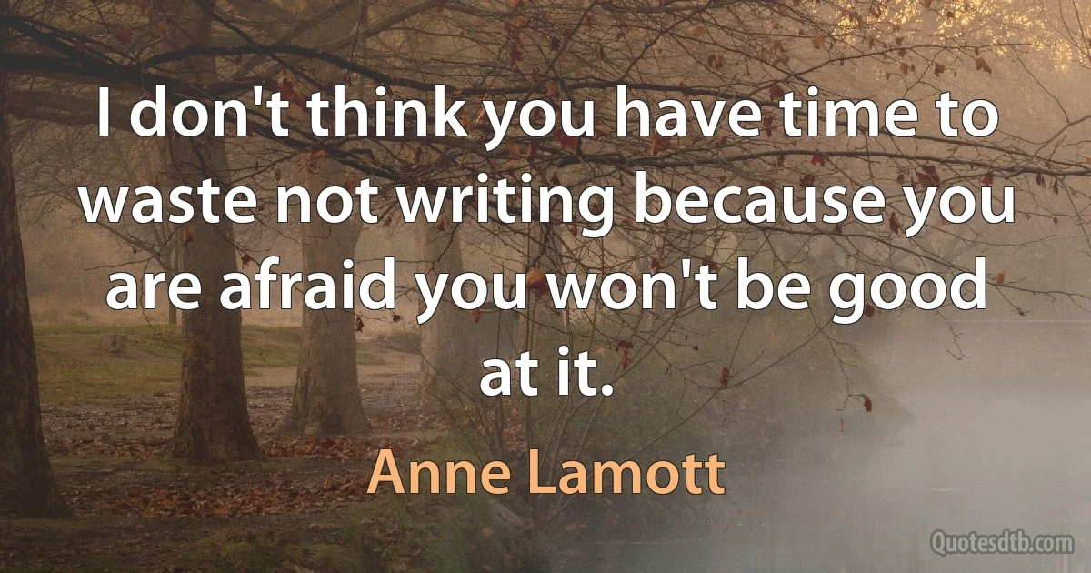 I don't think you have time to waste not writing because you are afraid you won't be good at it. (Anne Lamott)