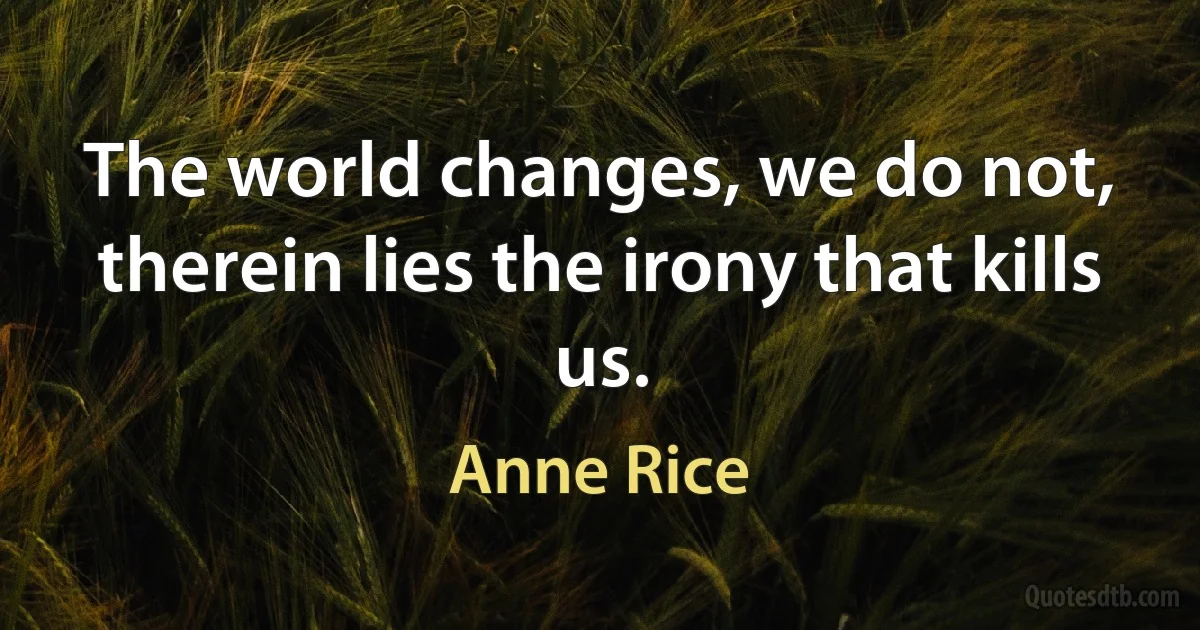 The world changes, we do not, therein lies the irony that kills us. (Anne Rice)