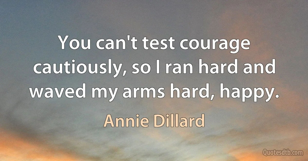 You can't test courage cautiously, so I ran hard and waved my arms hard, happy. (Annie Dillard)