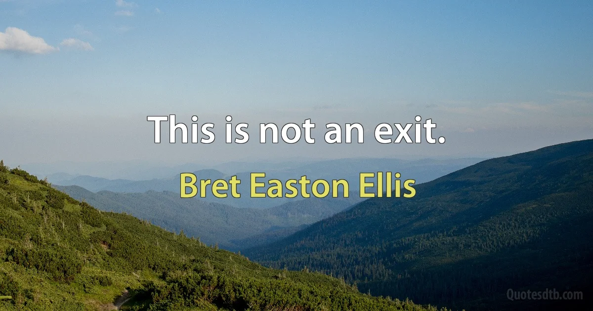 This is not an exit. (Bret Easton Ellis)