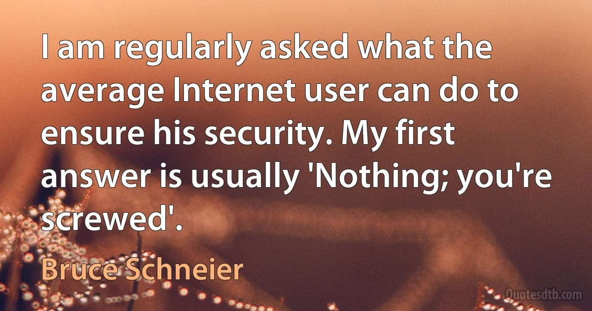 I am regularly asked what the average Internet user can do to ensure his security. My first answer is usually 'Nothing; you're screwed'. (Bruce Schneier)