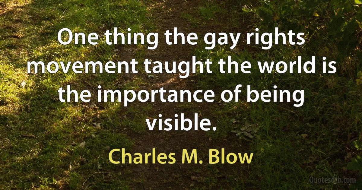 One thing the gay rights movement taught the world is the importance of being visible. (Charles M. Blow)