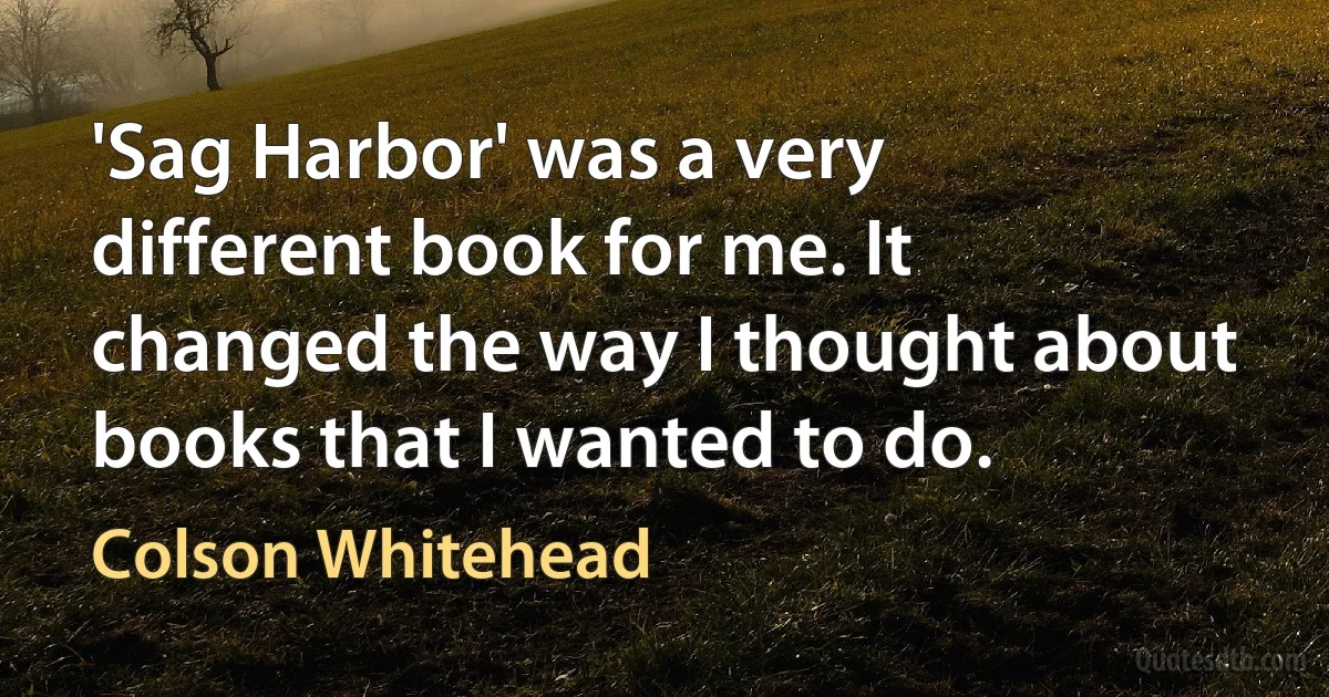 'Sag Harbor' was a very different book for me. It changed the way I thought about books that I wanted to do. (Colson Whitehead)