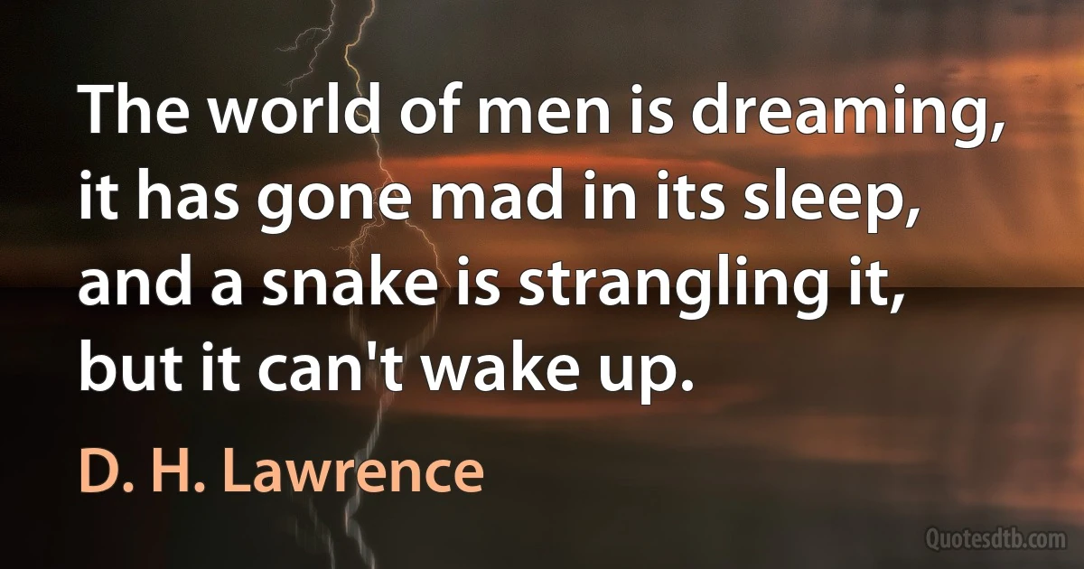 The world of men is dreaming, it has gone mad in its sleep, and a snake is strangling it, but it can't wake up. (D. H. Lawrence)