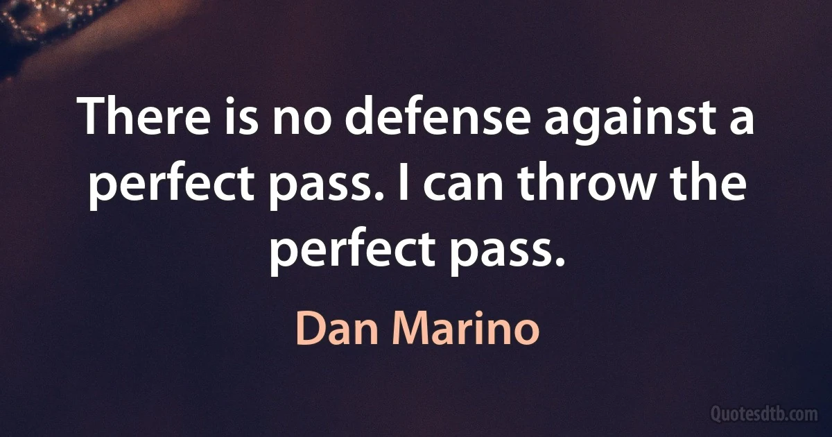 There is no defense against a perfect pass. I can throw the perfect pass. (Dan Marino)