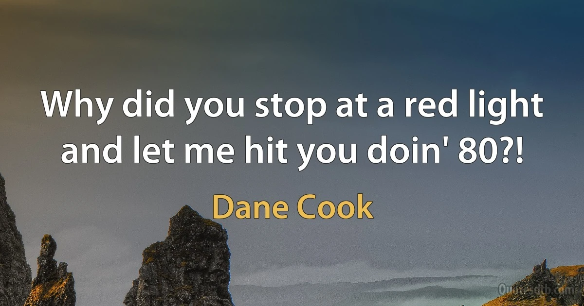 Why did you stop at a red light and let me hit you doin' 80?! (Dane Cook)