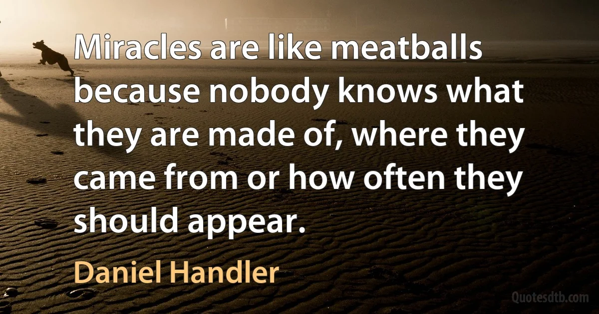 Miracles are like meatballs because nobody knows what they are made of, where they came from or how often they should appear. (Daniel Handler)