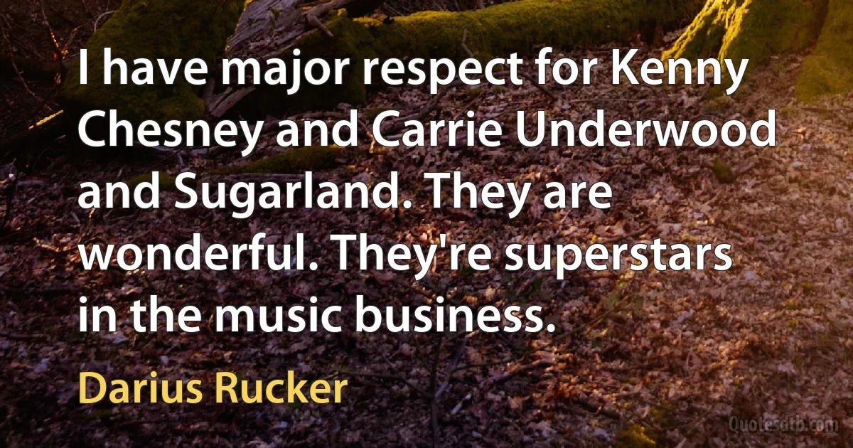 I have major respect for Kenny Chesney and Carrie Underwood and Sugarland. They are wonderful. They're superstars in the music business. (Darius Rucker)