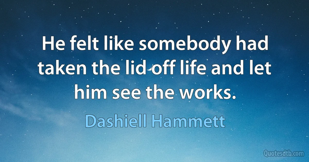 He felt like somebody had taken the lid off life and let him see the works. (Dashiell Hammett)