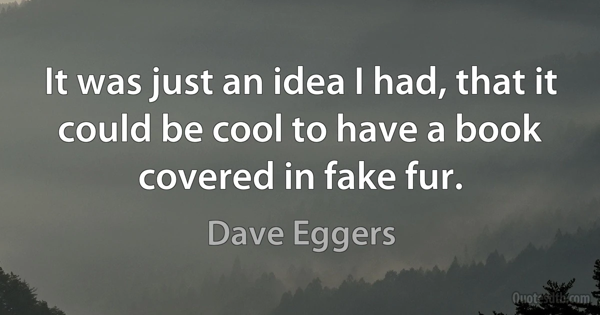 It was just an idea I had, that it could be cool to have a book covered in fake fur. (Dave Eggers)